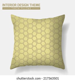  Decorative Throw Pillow design vector template. Original Honeycomb seamless pattern is complete, masked. Modern interior design element. Sofa Toss Pillow. Editable eps10 contains this pattern swatch.