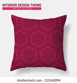 Decorative Throw Pillow design in vinous. Original seamless geometric triangle pattern is complete, masked. Interior design element. Creative Sofa Pillow. Vector design template is layered, editable. 