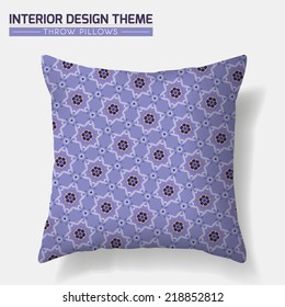 Decorative Throw Pillow design in Violet. Original geometric seamless pattern is complete masked. Interior design element, accent. Creative Sofa Pillow. Editable eps10 file contains the pattern swatch