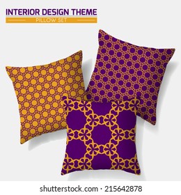 Decorative Throw Pillow matching set design. Original seamless pattern is complete, masked. Modern Interior design element. Layered vector design template. Editable eps10 contains the pattern swatch.