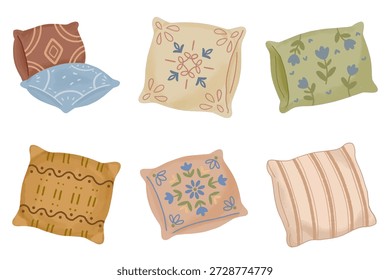 Ilustração decorativa do conjunto de travesseiro de lançamento no estilo boho suave