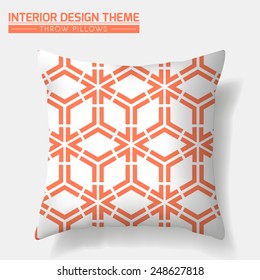 Decorative Throw Pillow vector design template. Geometrical pattern in Orange is complete, masked. Modern interior design element. Sofa Toss Pillow. Editable eps10 contains the pattern swatch 