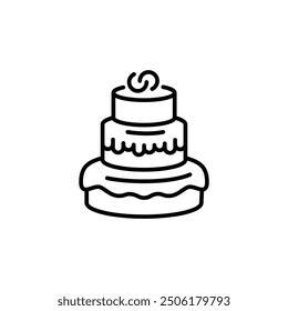 Decorative tiered cake icon. Simple tiered cake icon with decorative frosting for social media, app, and web design. Vector illustration.