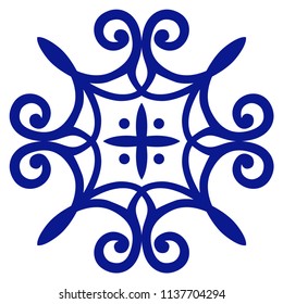 Decorative tile, navy blue ornate mosaic, vector illustratoin
