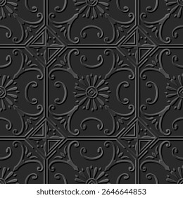 Um padrão de azulejos decorativos com espirais intrincados e formas geométricas em um design monocromático.
