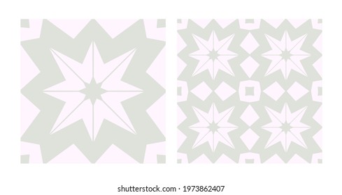 Decorative tile pattern. Pastel green seamless geometric background. Traditional repeating pattern. A set of vector templates. Abstract vintage print for printing, ceramic tiles, fabric.