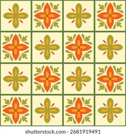 Vector de diseño de ilustración de azulejos decorativos en colores rojo y verde