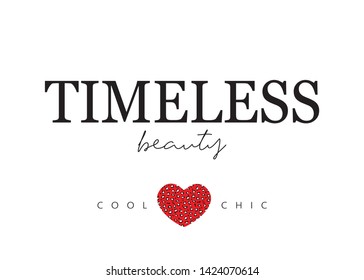 Decorative Timeless Beauty Text with Heart Shaped Leopard Pattern for Fashion Prints