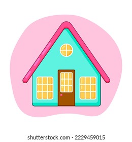 Decorative tiny house with lights inside, small and cozy, vector illustration, flat cartoon style, isolated element
