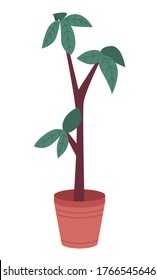 Decorative topiary tree in pot isolated at white background. Houseplant in flowerpot. Indoor or outdoor decorative tree with round crown. Domestic greenery. Vector icon for logo, website or apps