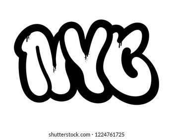 Decorative tourist vandal lettering with famous city New york in Graffiti bombing style on wall using aerosol spray paint Street style type lettering for poster cover print clothes pin patch sticker.