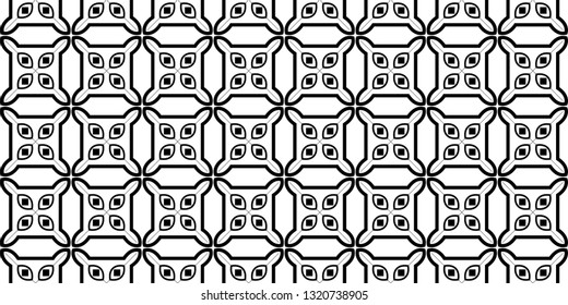 Decorative Traditional Geometric Ornament. Seamless Pattern. Vector Illustration. Tribal Ethnic Arabic, Indian, Motif. For Interior Design, Wallpaper. Black white color.