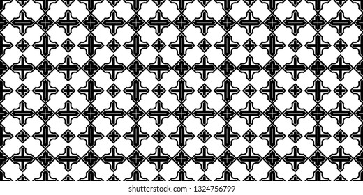 Decorative Traditional Geometric Ornament. Seamless Pattern. Vector Illustration. Tribal Ethnic Arabic, Indian, Motif. For Interior Design, Wallpaper. Black white color.