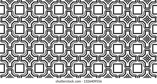 Decorative Traditional Geometric Ornament. Seamless Pattern. Vector Illustration. Tribal Ethnic Arabic, Indian, Motif. For Interior Design, Wallpaper. Black white color.