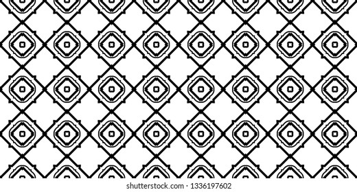 Decorative Traditional Geometric Ornament. Seamless Pattern. Vector Illustration. Tribal Ethnic Arabic, Indian, Motif. For Interior Design, Wallpaper. Black white color.