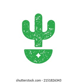 Decorative traditional Mexican cactus desert natural plant in pot green hand drawn grunge texture vector illustration. Wilderness peyote with needles growing in bowl houseplant design isolated