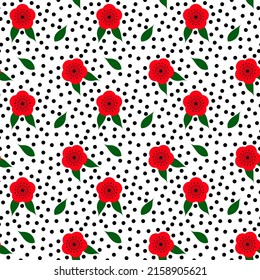 Decorative, traditional, simple seamless pattern with flowers. Cute print with dot in scandinavian style. Seamless vector pattern
