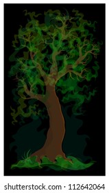 Decorative transparent green tree on black background