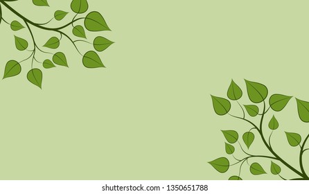 Decorative tree branches with green leaves. Card with copy space for text.