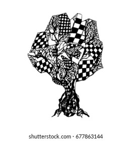 Decorative tree. Chess, plant, philosophy, tattoo