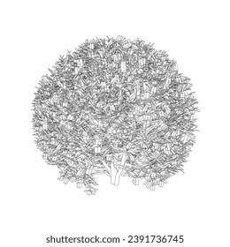 Decorative tree of a circular shape made of black lines isolated on a white background. Vector illustration.
