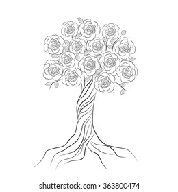 Decorative tree with flowers isolated on white background.