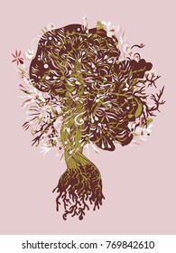 Decorative tree with flowers and leaves