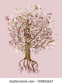 Decorative tree with flowers and leaves