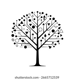 Árbol decorativo con Elementos geométricos, Vector negro para la naturaleza, parques y diseño eco-temático
