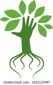 Decorative tree as a hand with leaves