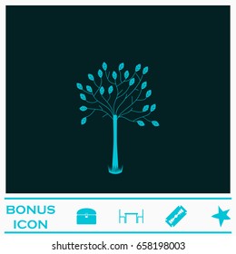 Decorative tree icon flat. Blue pictogram on dark background. Vector illustration symbol and bonus icons