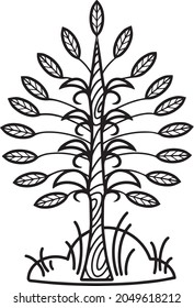 Decorative tree with leaves in a clearing. Vector illustration on transparent background