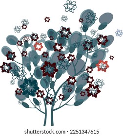 Decorative tree with leaves and flowers.