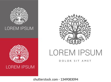 Decorative tree of Life. Drawn vector logo template.