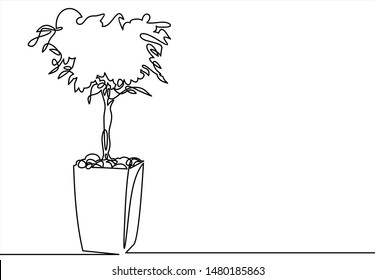 decorative tree in pots.Bonsai trees. Houseplants. Vector illustration.continuous one line drawing 