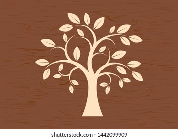 Decorative Tree Silhouette vector. Tree isolated on a brown background. Deciduous Tree vector icon. 