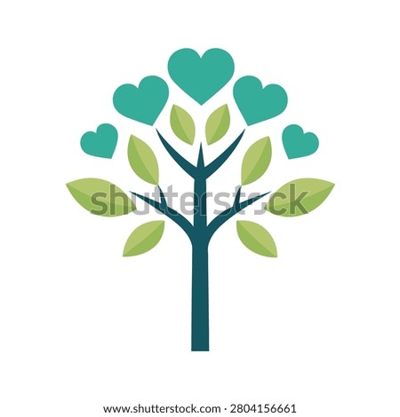 Decorative tree with teal heart shaped leaves and green nature