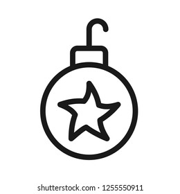  Decorative tree toy vector symbol. New year tree toy vector sign. Christmas ball icon. Hanging xmas bauble toy ball icon. Christmas bauble ball linear icon