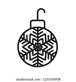  Decorative tree toy vector symbol. New year tree toy vector sign. Christmas ball icon. Hanging xmas bauble toy ball icon. Christmas bauble ball linear icon