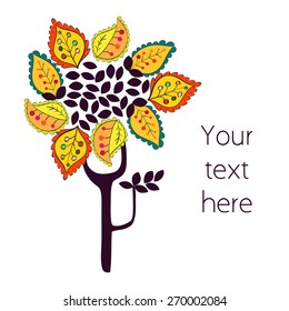 Decorative tree with yellow leafs and text