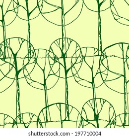 Decorative trees, abstract sketchy seamless vector background
