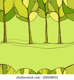 Decorative trees, abstract sketchy seamless vector background