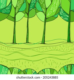 Decorative trees, abstract sketchy seamless vector background