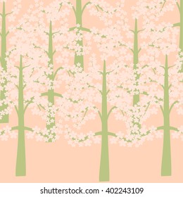 Decorative trees background.Sakura tree background.Spring blossom tree.vector illustrator vector.isolated on sweet soft pink orange background.