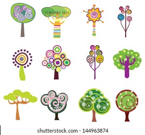 Decorative trees icons isolated on white