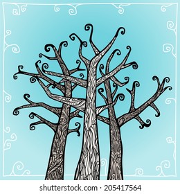 Decorative trees on a blue background