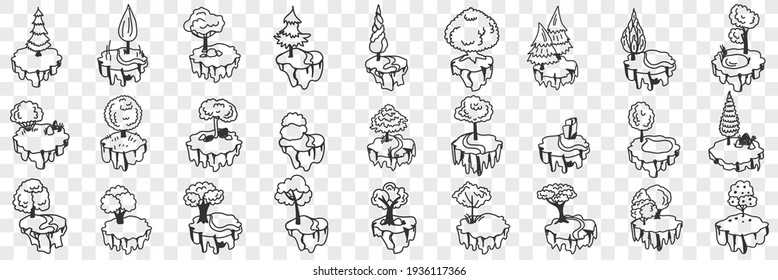 Decorative trees and plants doodle set
