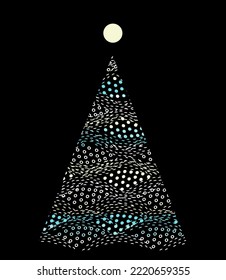 Decorative triangle christmas tree  with ornamental spotty decor, on dark background