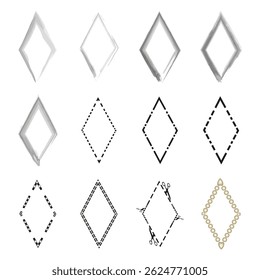 Decorative triangle frame. Colorful border ornament. Geometric triangle outline. Vector element set.