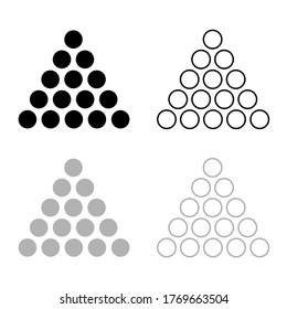 Decorative triangle made of circles. Vector drawing, color black and gray